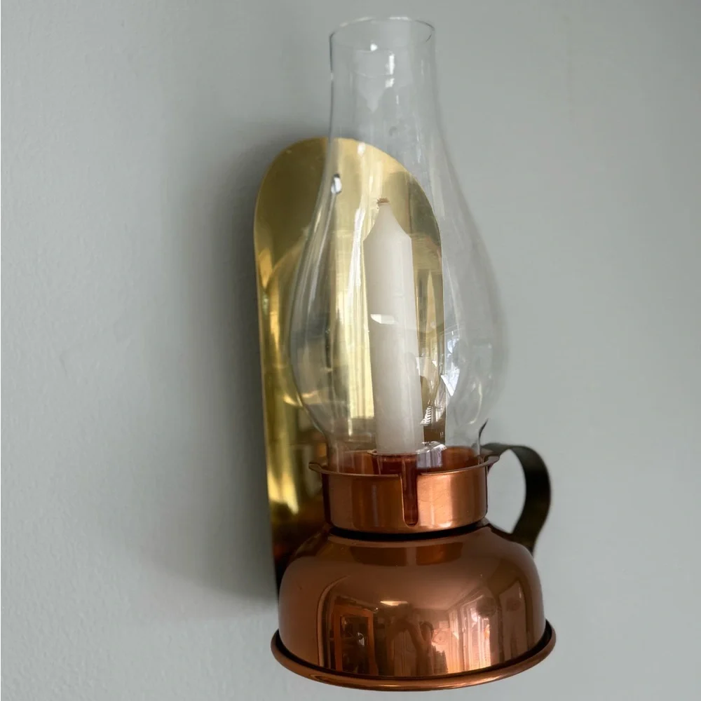 vintage Coppercraft Guild wall-mounted candle sconce taper candle copper brass
